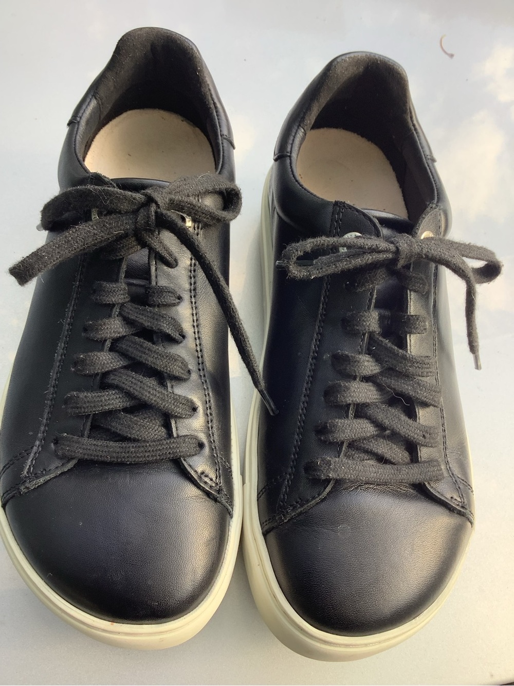 Birkenstock Black Leather Low-Top Sneakers with Cream Sole